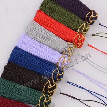 Tassel,nylon tassel,loop tassel, with loop, Multicolor,braided cap with beads,7cm length,sold per pkg of 10pcs