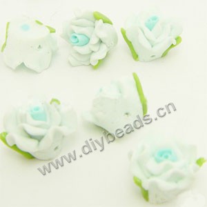 Bead, polymer clay, ivory with blue 10mm rose. Sold per pkg of 24.