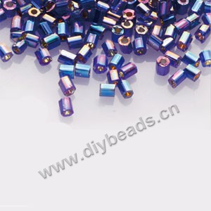Bugle bead,taiwan, glass, silver-lined and rainbow ,blue,#1(2x2mm) hex beads. Sold per pkg of 500 grams,approximately 40,000ps 