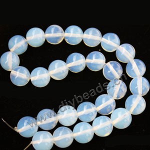 Bead, opal (imitation), white, 14mm round. Sold per 16-inch strand.