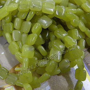 Bead, lemon "jade" (natural), 10x10mm flat square. Sold per pkg of ten 16-inch strands.