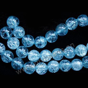 Bead, ice flake quartz (heated/dyed), blue, 8mm round. Sold per 16-inch strand