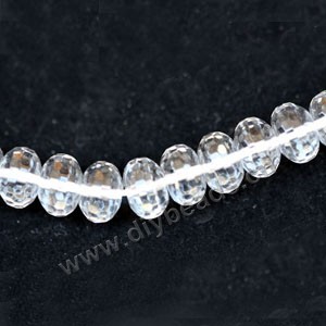 Bead, quartz crystal (natural), 8x5mm faceted rondelle. Sold per 16-inch strand