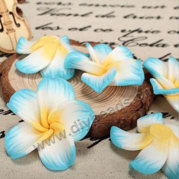 Bead, polymer clay,blue,45x12mm flower. Sold per pkg of 10.