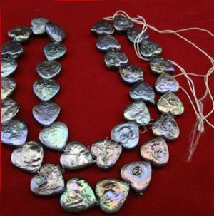 Pearl, cultured freshwater (dyed), silver, 11-12mm flat heart. Sold per 16-inch strand.