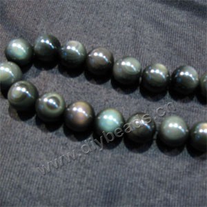 Bead, rainbow obsidian (natural), 12mm round. Sold per 15-inch strand