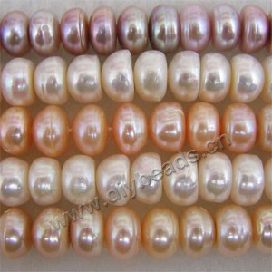 Pearl, cultured freshwater (natural),mixed colors, 9-10mm button. Sold per pkg of(6) 15.5-inch(39cm) strand