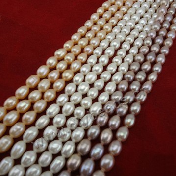 Pearl, cultured freshwater,white pink purple ,3.5-4.5mm rice, AA grade. Sold per bag of one strand