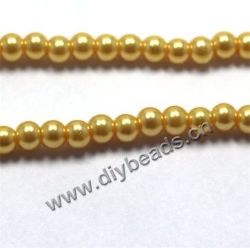 Bead, glass pearl, gold, 10mm round. Sold per pkg of 32-inch strands.