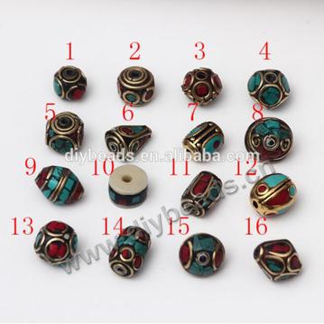  Various shaped Tibetan brass turquoise beads Nepal brass beads