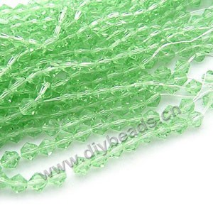 bead,glass,spring green,6mm hand-faceted bicone,approximately 50ps/strand