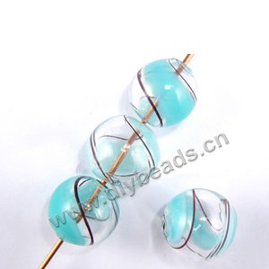 Bead, hand-blown glass, turquoise blue/clear, 25mm hollow round. Sold per pkg of 10