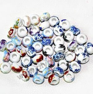 Bead mix, decal porcelain, multicolored, 9x15mm rondelle with 6mm hole. Sold per pkg of 50 beads.