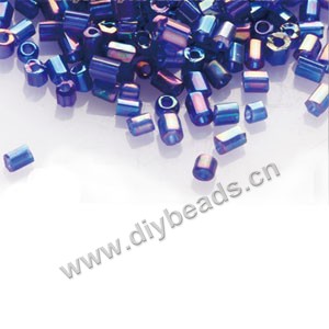 Bugle bead,taiwan, glass, rainbow ,cobalt blue ,#1(2x2mm) hex beads. Sold per pkg of 500 grams,approximately 40,000ps 
