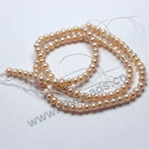 Pearl, cultured freshwater (natural), peach, 4mm potato,A-grade. Sold per 15-inch(39cm) strand