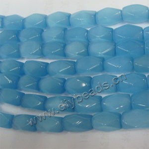 Bead, cat's eye glass,turquoise blue, 14x17mm faceted nugget, Sold (5)  14.5-inch strands.