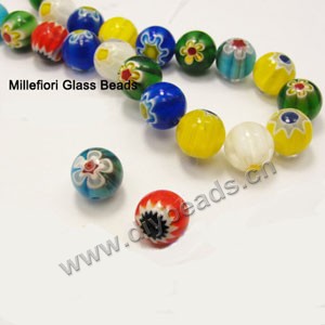 bead,millefiori glass,multicolored ,12mm round,approximately 32ps/strand 