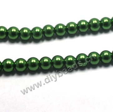 Bead, glass pearl, green, 10mm round. Sold per pkg of 32-inch strands.