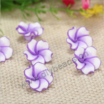 Bead, polymer clay,purple/white,10x4mm two tone flower. Sold per pkg of 5.