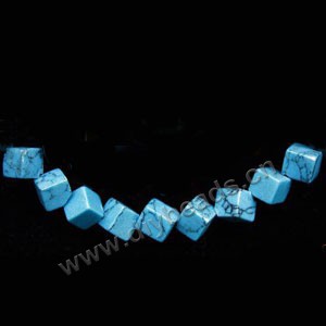 Bead, turquoise (imitation), 5mm dice. Sold per 16-inch strand,
