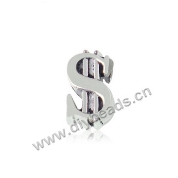 Bead,big-hole beads,zinc alloy,dollar shape,8*11mm,Sold per pkg of 100pcs