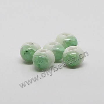 Bead , Crystalline Glaze porcelain,green, 8mm round. Sold per pkg of 100 beads. 