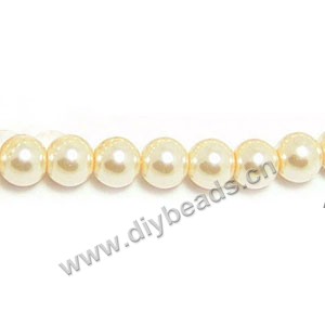 Bead, glass pearl, light yellow, 10mm round. Sold per pkg of 10 strands.