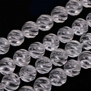 Bead,clear quartz crystal (natural), 8mm carved round to bring good lucky . Sold per 16-inch strand