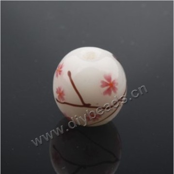 Bead,Japan lampworked glass,white with flower, 14x14mm round.mini order 100pc 