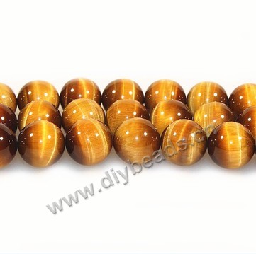 Bead, tigereye (natural), 14mm round. Sold per 16-inch strand