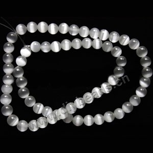 Bead, cat's eye glass,white, 6mm round, quality grade. Sold per 14.5-inch strand.