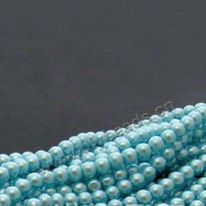 Bead, glass pearl, turquoise blue, 4mm round. Sold per pkg of two 16-inch strands.
