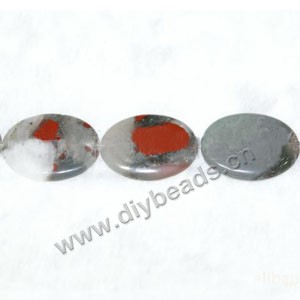 Bead, African bloodstone (natural), 10x15mm flat oval, Mohs hardness 6-1/2 to 7. Sold per 16-inch strand