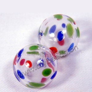 Bead, hand-blown glass, multicolored dots, 20mm hollow round,2 holes on one side. Sold per pkg of 10
