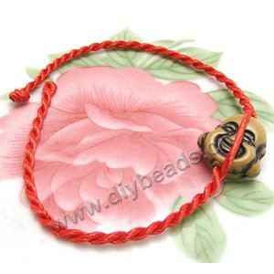 Cord, nylon with smooth satin finish, red, 2.5mm twisted with Buddha beads,bracelet componetnts. Sold per pkg of (100)17.5-19cm strands,factory price