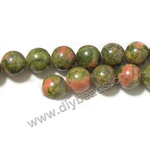 Bead, unakite (natural), 10mm round. Sold per 16-inch strand.