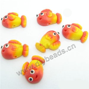 Bead, polymer clay, red/yellow, 9x11x6mm fish. Sold per pkg of 12.