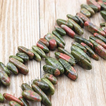 Bead, unakite (natural), tusk shape. Sold per 15-inch strand.