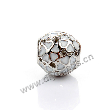 alloy Bead,silver plated,10.5x10mm barrel,white color,min heart,5mm hole,Sold per pkg of 50 pieces.