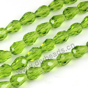 Bead, glass, olive green, 10*15mm faceted teardrop, diy beads. Sold per pkg of 5 strands-(50pcs/strand).