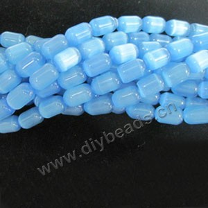 Bead, cat's eye glass,turquoise blue, 17x14mm round tube, Sold per 14.5-inch strand.