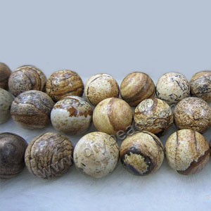 Bead, picture jasper (natural), 14mm round, Mohs hardness 6-1/2 to 7. Sold per 16-inch strands