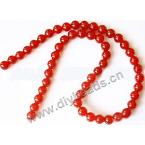 Bead, red "jade" (dyed), 8mm round. Sold per 15-inch strand