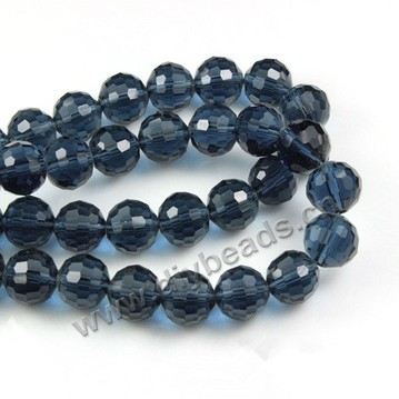 Bead, glass, Ink-blue, 6mm half-hand faceted round, 100 pieces beads per strand, Sold by per pkg 5-strands.