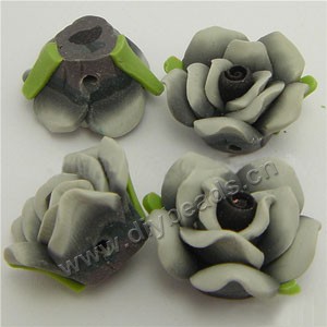 Bead, polymer clay, grey, 18mm rose. Sold per pkg of 12.