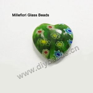 bead,millefiori glass,dark green/blue/yellow/red  ,12x12x4mm flat heart,approximately 31ps/strand 