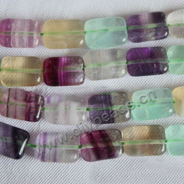 Bead, rainbow fluorite (natural), 10x14mm puffed rectangle. Sold per 15-inch strand.