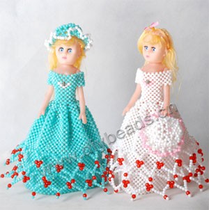 White/turquoise blue acylic beads princess dress doll skirt ,handmade ,31cm height gift mini order 2ps,cheap wholesale