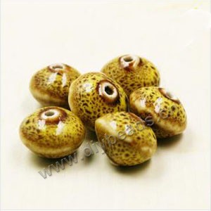 Bead, fancy glaze porcelain, yellow, 15x11mm saucer. Sold per pkg of 30 beads 