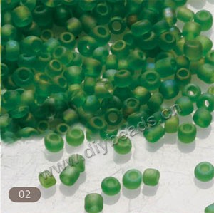 Seed bead,glass,rainbow matte,green,#11 irregular round. Sold per pkg of 1/2 kilo. 